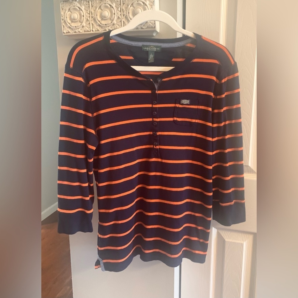 Ralph Lauren Navy and Orange Striped Shirt - L - Picture 1 of 7